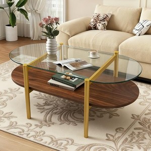 KTMBDW Glass Coffee Tables for Living Room, Oval Table Center Table with Metal Frame, Modern Tempered Glass Accent Tables for Home Office - 1 of 4
