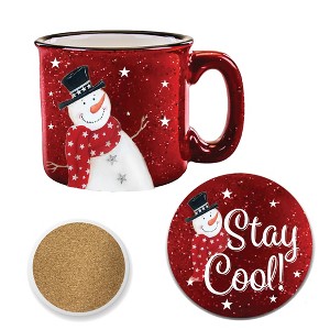 Courtside Market Stay Cool Red Cozy 15 oz Artisan Ceramic Mug & Coaster Set - 1 of 2