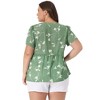 Agnes Orinda Women's Plus Size Floral V Neck Ruffle Hem Button Short Sleeve Peplum Blouses - 4 of 4