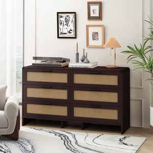 KTMBDW 6 Drawer Dresser for Bedroom, Arc Shaped Rattan Dresser with Deep Drawers, Large Double Chest of Drawers for Living Room, Hallway, Entryway - 1 of 4