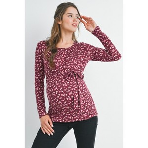 Hello Miz Women's Floral Tie Waist Long Sleeve Maternity Top - 1 of 4