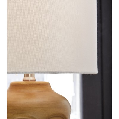 Ochre Ceramic Table Lamp with White Drum Shade