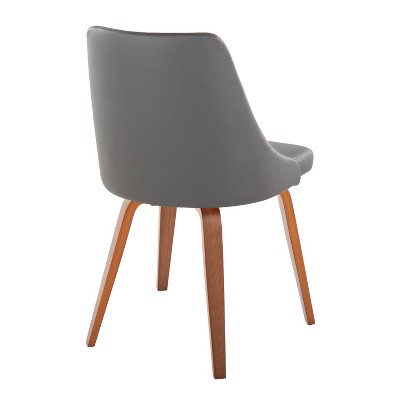 Set of 2 Grey Faux Leather Walnut Wood Upholstered Side Chairs
