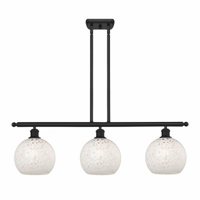 White Mouchette - 3 Light Stem Hung Island In Modern Style-10.5 Inches Tall and 36 Inches Wide