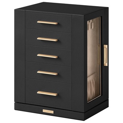 Graphite Black MDF Rotating Jewelry Box with Velvet Lining