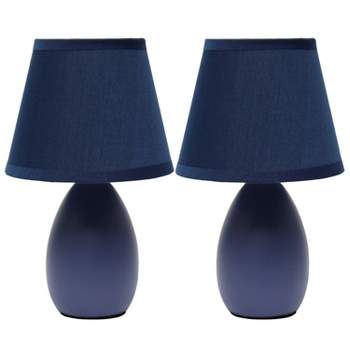 (Set of 2) 9.45" Petite Ceramic Oblong Bedside Table Desk Lamps with Matching Tapered Drum Shade - Creekwood Home