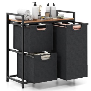 Tangkula Freestanding Laundry Hamper Basket Organizer w/ 3 Pull-Out Removable Bags - 1 of 4