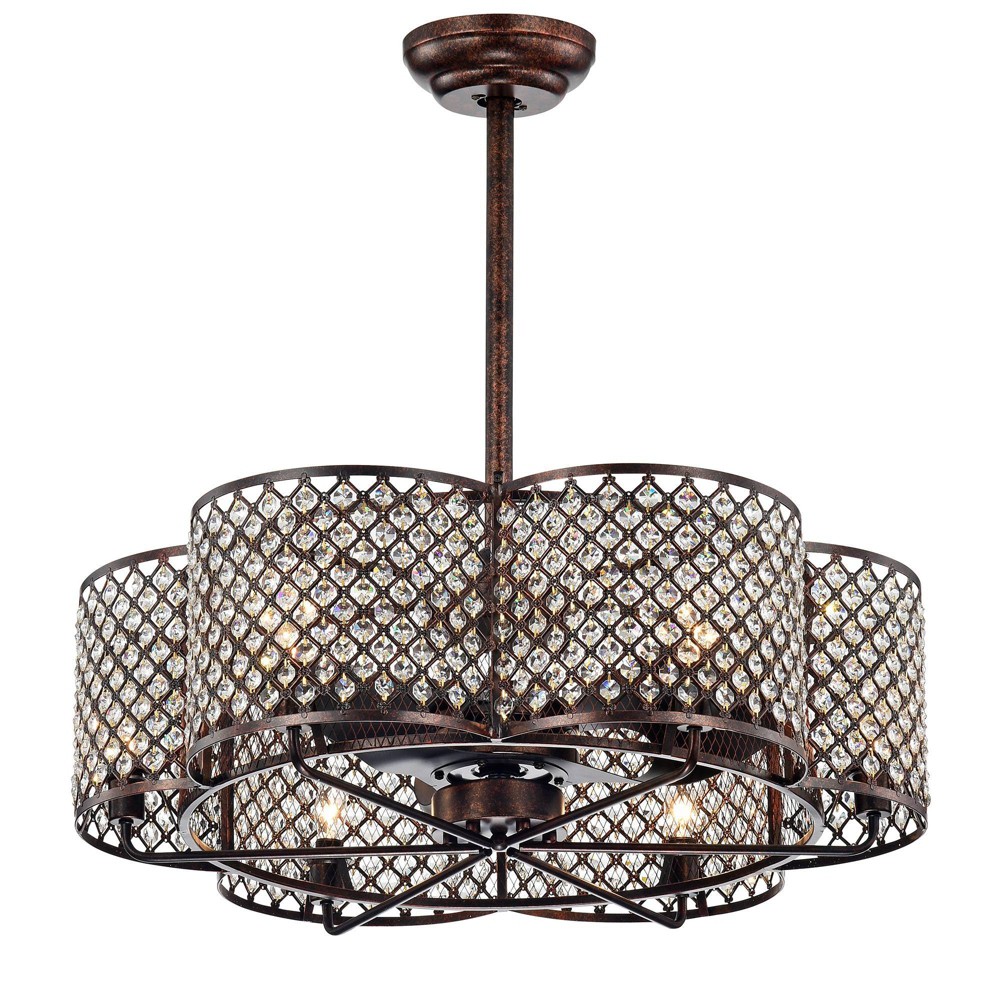 Warehouse Of Tiffany 30"x30"x30" Linza Lighted Ceiling Fan Brown: ETL Listed, 3-Blade, Remote Control, Modern Style