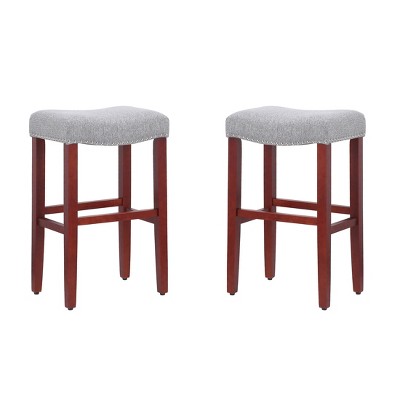 Modern Farmhouse 29" Gray Wood Upholstered Saddle Bar Stool - Set of 2