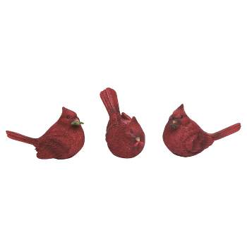 Transpac Christmas Holiday Red Polyresin Cardinal Bird Small Tabletop Figurine Decoration Set of 3, 4.0H inch