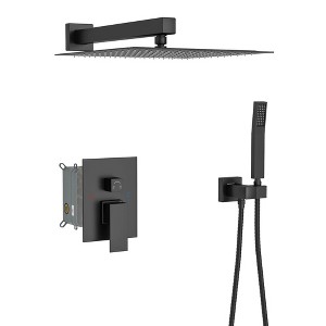 PAGED Modern Dual Shower Head, Ceiling Mount Square Shower System with Rough-in Valve for Bathroom, Restroom - 1 of 4