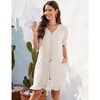 Womens V Neck Summer Dress Front Tie Detail Ruffle Trim Tunic Dress Ruffled Short Sleeve Pleated Pullover Sundress - Apricot,XL - 3 of 4