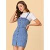 Allegra K Women's Button Front Classic Adjustable Strap Overall Denim Mini Dress - 2 of 4