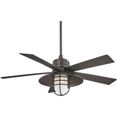 54" Minka Aire Industrial Outdoor Ceiling Fan Smoked Iron Acid Etched Glass Wet Rated for Patio Exterior Porch Gazebo Garage Barn