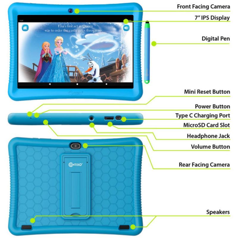 Contixo 10" Android Kids 64 GB Tablet (2023 Model), Includes 80+ Disney Storybooks & Stickers, Kid-Proof Case with Kickstand & Stylus, 5 of 15
