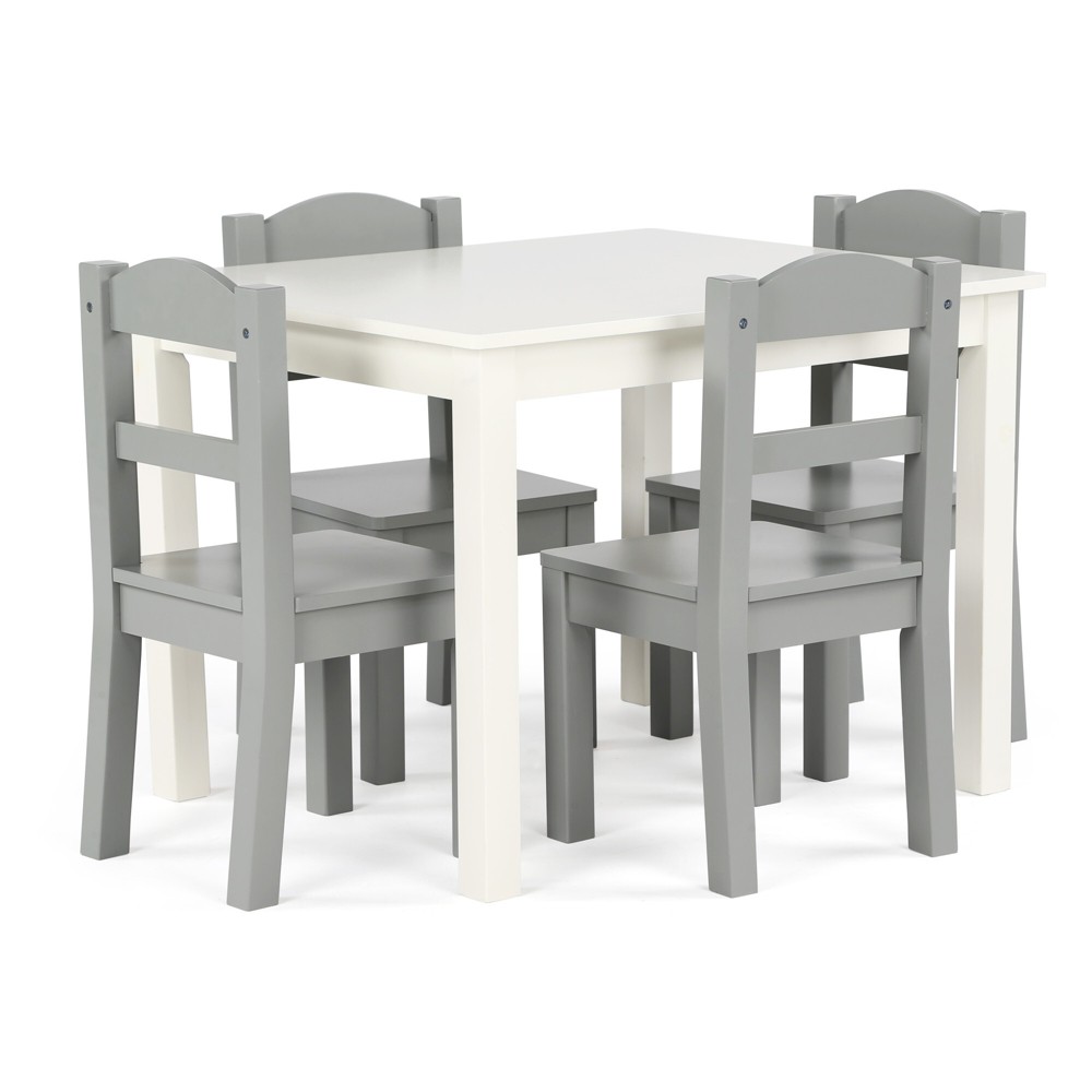 Photos - Other Furniture 5pc Kids' Wood Table and Chair Set White/Gray - Humble Crew