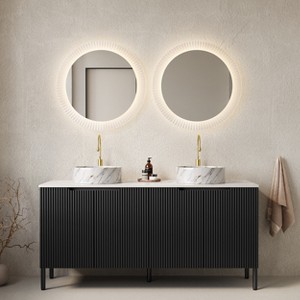 GDFStudio Lawton 60" Bathroom Vanity with 2 Ceramic Basins and French Style Cabinet Doors - 1 of 4