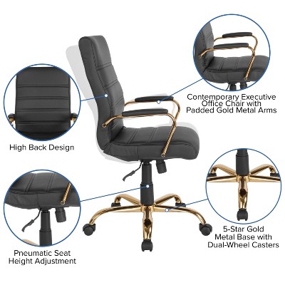 Elegant High-Back Black LeatherSoft Executive Chair with Gold Metal Frame