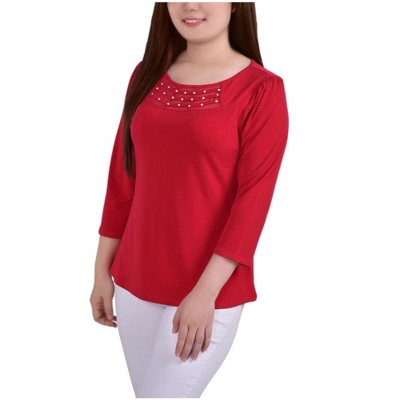 NY Collection Womens Studded Strips Pullover Blouse