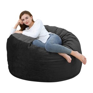 4 Foot Bean Bag Chair,Memory Foam Big Bean Bag for Adults, Big Sofa with Fluffy Removable Microfiber Cover  4' - 1 of 4