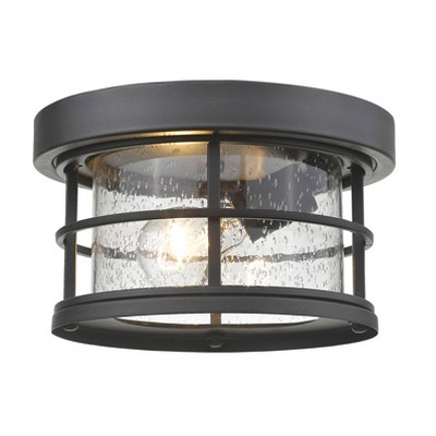 1 Light Outdoor Flush Mount with Clear Seedy Glass Ceiling Light Black - Aurora Lighting