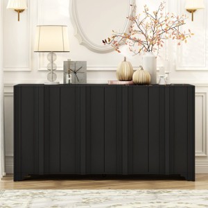 Wood Sideboard with Layered Linear Doors,MDF Storage Cabinet with Triangular Legs,4-Door Sideboard for Dining or Living Room-Coolbibila - 1 of 4