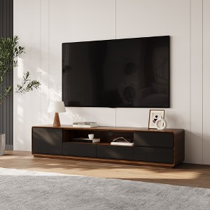 POVISON Modern Wood TV Stand, Lowline TV Console With Drawers, Open Storage, Cabinet, Walnut Veneer, Fully-Assembled.70.87" - 1 of 4
