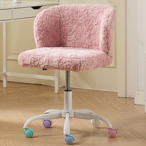 RISOKEYS ‌Office Chair - Faux Fur Makeup Vanity Chair, Adjustable Swivel Desk Chair with Sturdy Metal Base and Colored Wheels,for Home,Office - 1 of 4