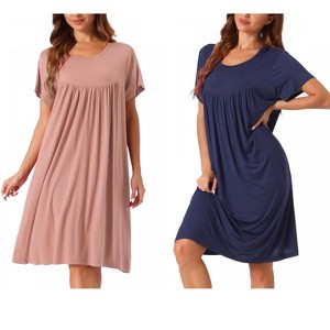 cheibear Women's Cotton Chest Pleat Design Loose Short Sleeve Cozy Nightgowns 2 Pcs - 1 of 4