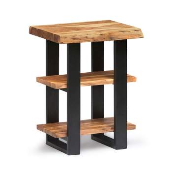 Alaterre Furniture 20" Alpine Natural Brown Live Edge Two Shelf End Table Metal And Wood