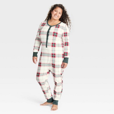 Women's Holiday Plaid Union Suit Red/Green - Hearth & Hand™ with Magnolia XS