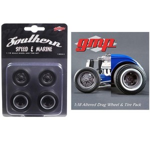 Drag Wheels and Tires Set of 4 Magnesium Finish from 1934 Altered Drag Coupe 1/18 by GMP - 1 of 3