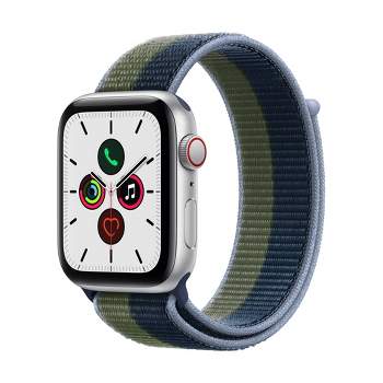 Apple Watch SE GPS + Cellular (1st generation) 44mm Silver Aluminum Case with Abyss Blue/Moss Green Sport Loop