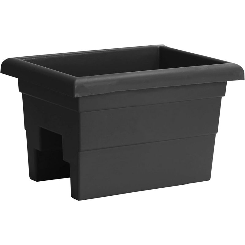 Black Matte Plastic Outdoor Rail Planter, 16-inch