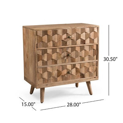 Poppy Mid-Century Mango Wood 3-Drawer Chest with 3D Weave