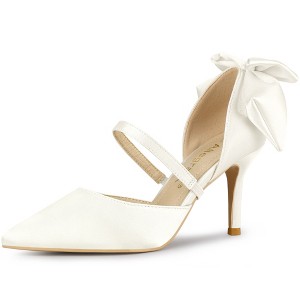 Allegra K Women's Satin Upper Pointed Toe Bow Decor Stiletto Heels Pumps - 1 of 4
