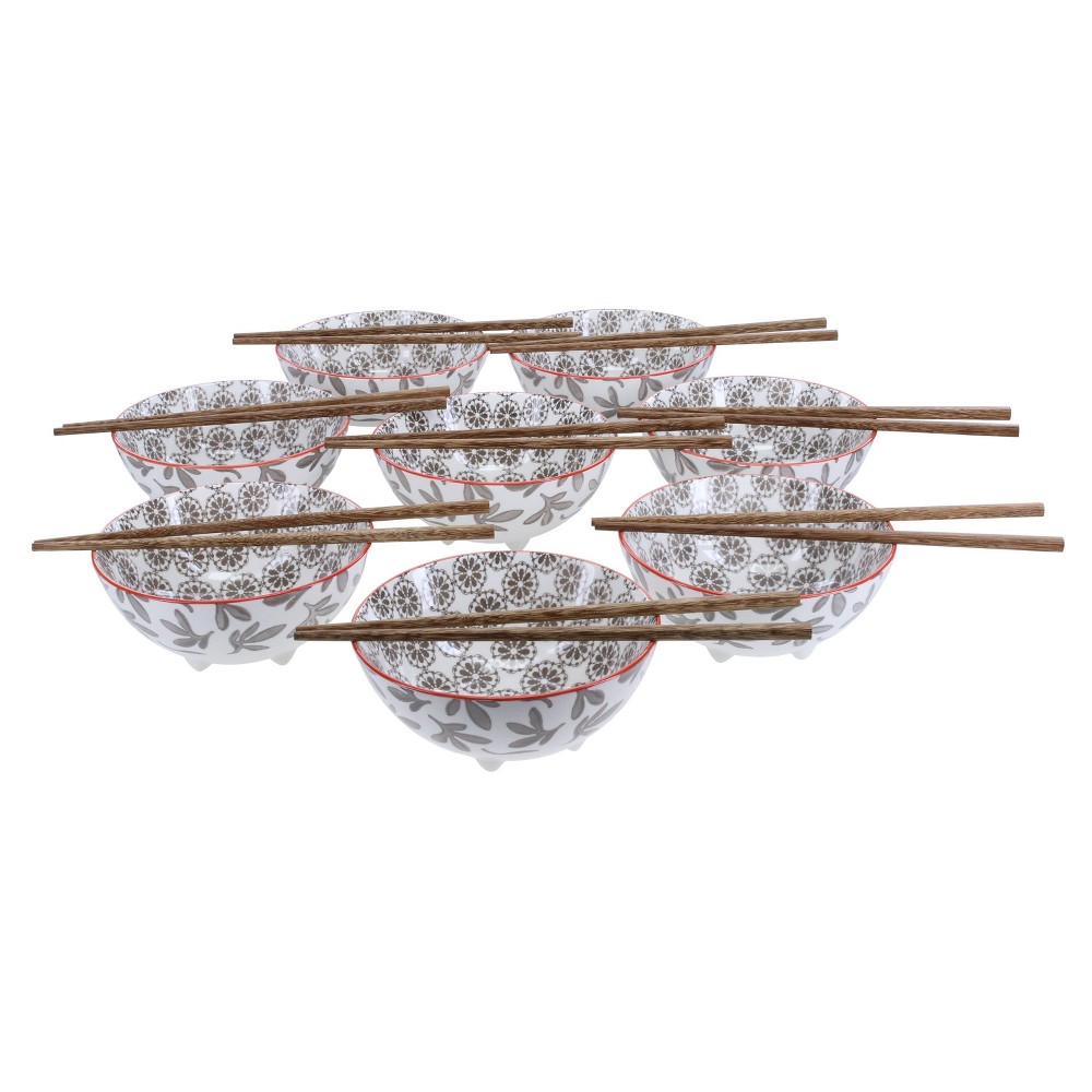 BIA Cordon Bleu Set of 8 6" Grace Footed Bowls with Jichimu Wood Chopsticks