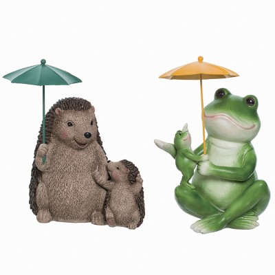 Transpac Resin Critter Umbrella Figurine Set of 2 Colorful Decorative Tabletop Objects for Home Decor
