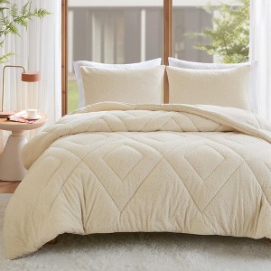 3 Pcs Luxury Feather-Soft Fluffy Comforter Set, All Season Double Diamond Pattern Microfiber Comforter Set, Medium-weight Premium Microfiber Reverse Bed Set for Bedroom with Pillow Cases, Queen / King Cozy & Soft Bedding Set for Year-Round - 1 of 4