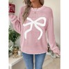 Garvee Womens Bow Knit Sweater Crew Neck Long Sleeve Knitted Pullover Contrast Trim Knitwear - 2 of 4