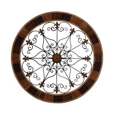 Rustic Metal Ornamental Framed Wall Canvas Brown - Olivia & May