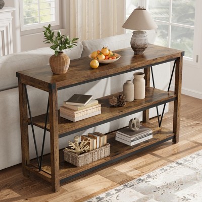 47" Farmhouse Console Table – 3-Tier Narrow Entryway Table with Storage Shelf for Living Room, Hallway, or Foyer