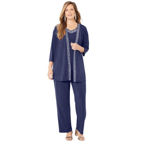 Catherines Women's Plus Size Petite Beaded 3-Piece Cardigan Pant Set - image 1 of 4