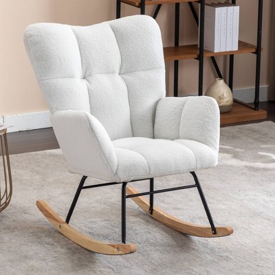 Xiyuyeu Teddy Fabric Glider Rocking Chair With High Backrest,modern ...