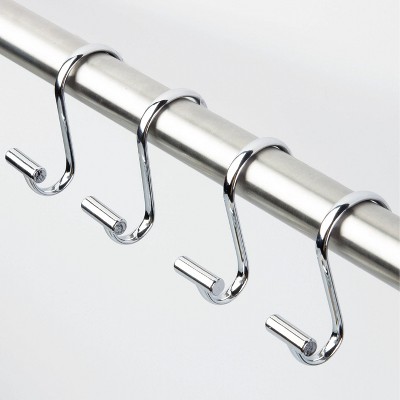 Chrome T-Bar Metal Shower Curtain Hooks Set of 12