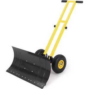 TackView Snow Shovel with Wheels, Heavy Duty Double Rod Wheeled Snow Pusher with Metal Blade, for Driveway Sidewalk Yard - 1 of 4