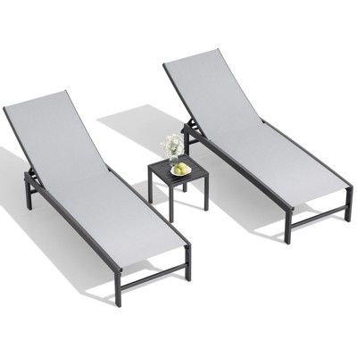 Crestlive Products Chaise Lounge Chair Outdoor Set of 2 Adjustable 5 Positions Pool Tanning Recliner Outdoor Lounge Furniture
