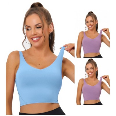 Allegra K Women's Workout Fitness Longline Wireless Padded Sports Bras Multicolored