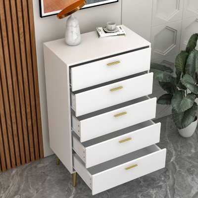 Famapy Vertical Dresser Storage Cabinet White 5 Drawer Large Storage Space Tall Cabinet Legs