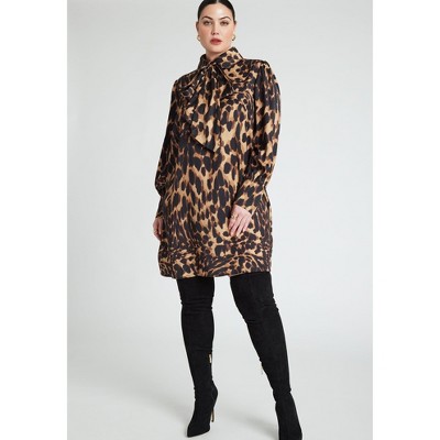 ELOQUII Leopard Bow Tie Mini Dress